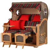 Mr. Deko bene living Strandkorb-Set Ammersee Grande XL Teak Bullauge PE grau - Modell 529