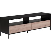 Beliani TV-Möbel heller Holzfarbton / schwarz mit 2 Schubladen 150 x 42 x 52 cm)