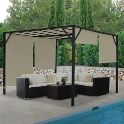 Mendler Pergola Baia, Garten Pavillon Terrassenüberdachung, stabiles 6cm-Stahl-Gestell + Schiebedach taupe ~ 3x4m