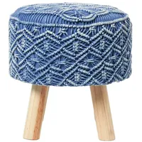 Homescapes Makramee-Hocker, Blau, Textil, Uni, Rund, 41x43x41 cm, Oeko-Tex®