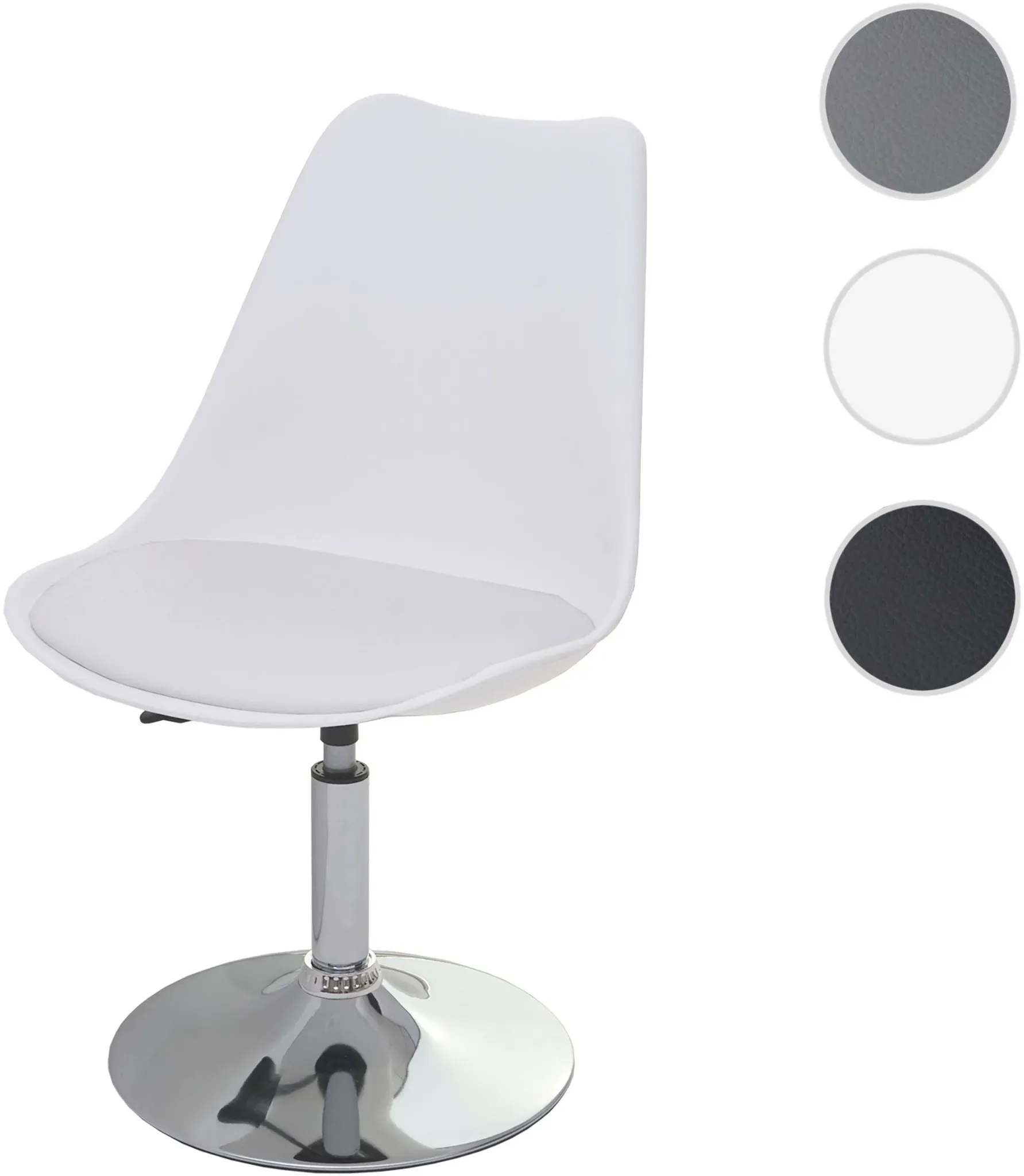 Drehstuhl Malmö T501, Stuhl Küchenstuhl, höhenverstellbar, Kunstleder ~ weiß, Chromfuß