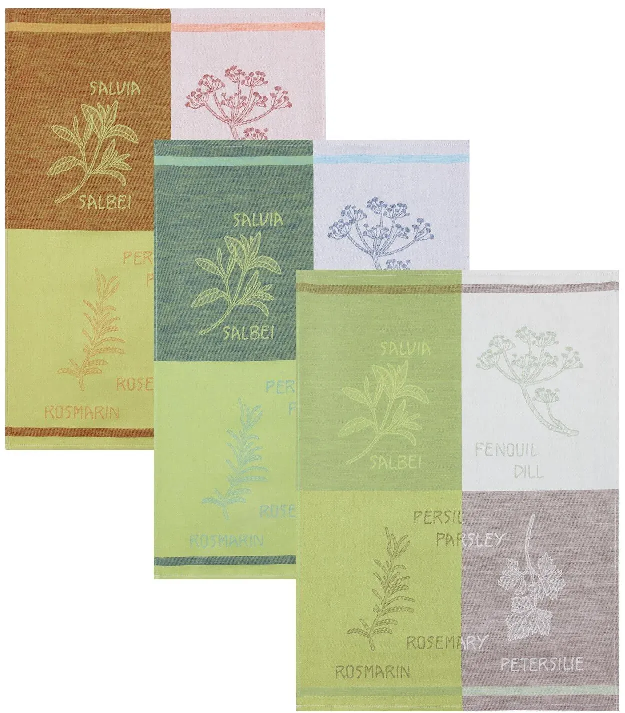 Kracht 3er Pack Halbleinen Geschirrtücher Küchenkräuter 50x70 cm - bunt