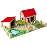 Eichhorn Bauernhof 100004309 - Bauernhof bestehend aus 2 Gebäuden, Spielplatte, Figuren, Tiere, Zäune, 20 teilig, Größe 36x51cm, Buchenholz, für Kinder ab 3 Jahren