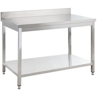 GastroHero Edelstahl Arbeitstisch Basic 15x6 mit Grundboden und Aufkantung