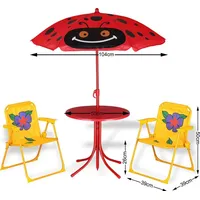 SPIELWERK Kindersitzgruppe Garten mit Sonnenschirm höhenverstellbar 2x Klappstuhl UV Schutz abgerundete Ecken Tisch Stühle Outdoor Sitzgruppe Kinder
