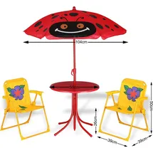 SPIELWERK Kindersitzgruppe Garten mit Sonnenschirm höhenverstellbar 2x Klappstuhl UV Schutz abgerundete Ecken Tisch Stühle Outdoor Sitzgruppe Kinder
