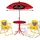 SPIELWERK Kindersitzgruppe Garten mit Sonnenschirm höhenverstellbar 2x Klappstuhl UV Schutz abgerundete Ecken Tisch Stühle Outdoor Sitzgruppe Kinder