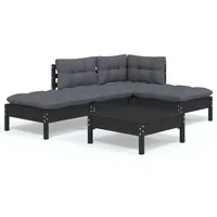 vidaXL 5-tlg Garten-Lounge-Set mit Kissen Schwarz Kiefernholz