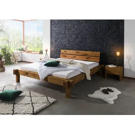 MASSIVMOEBEL24.DE Balkenbett Zerreiche 180x200 tabacco geölt Jangali 322