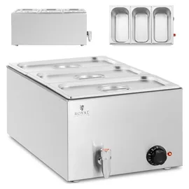 Royal Catering Bain Marie 600 W 3 GN 1/3 Ablasshahn