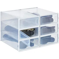 Relaxdays Schuhboxen 6er Set, für Stiefel, Stiefelbox, stapelbar, bis Gr. 44,5, Lüftungsschlitze, faltbar, transparent