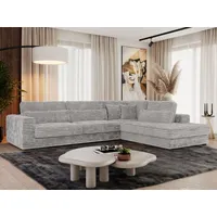 MKS MEBLE Ecksofa Sofa L-Form Hellgrau Cord, Wohnlandschaft L-Form, Couch L Form, Sofagarnitur Couchgarnitur Polsterecke, Breite: 316 cm - Savona L - Hellgrau Cord - Rechts