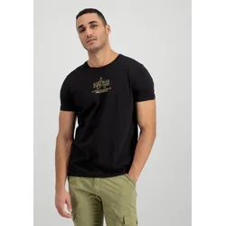 T-Shirt ALPHA INDUSTRIES "Alpha Industries Men - T-Shirts Basic T-Shirt ML Foil Print", Herren, Gr. M, schwarz, Obermaterial: 100% Baumwolle, Kurzarm, Shirts