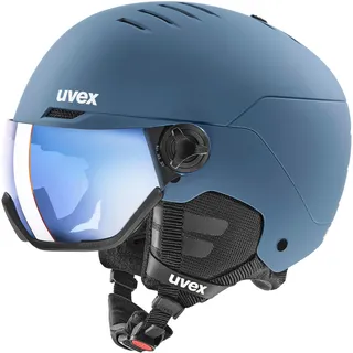 Uvex Wanted Visor - robuster Skihelm für Damen und Herren - mit Visier - optimierte Belüftung - Stone Blue matt 54-58 cm