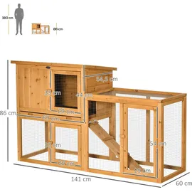 PawHut Kaninchenstall mit herausnehmbarer Bodenwanne und Rampe 141 x 60 x 86 cm orange