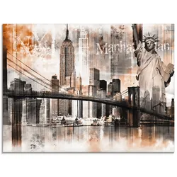 Glasbild ARTLAND "New York Skyline Collage V", orange (farbe bild(er): orange), B:60cm H:45cm, Bilder, in verschiedenen Größen