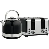 FORSMANO Retro Wasserkocher & 4-Scheiben Toaster Set, 1,7L, Edelstahl, 7 Bräunungsstufen, Schnellkochfunktion, Schwarz