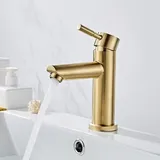 Rnemitery - Waschbecken-Wasserhahn, Badezimmer-Wasserhahn, modernes, elegantes Design, Waschbecken-Mischbatterie aus gebürstetem Goldmessing, heißes