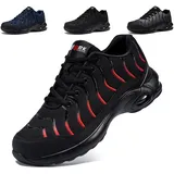 LARNMERN Sicherheitsschuhe Herren Arbeitsschuhe Leicht Schutzschuhe Atmungsaktive Stoßdämpfung Dämpfung Stahlkappenschuhe Komfort Arbeit Pannensichere S2 (Außergewöhnliches Rot,46EU) - 46 EU