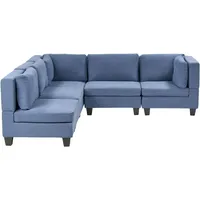 Beliani - 5-Sitzer Ecksofa Rechtsseitig Blau Stoffbezug mit Kissen Schwarze Beine Modular Modern Modulsofa Wohnlandschaft Wohnzimmer Wohnecke