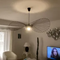 Hängeleuchte Vintage Wohnzimmer LED Vertigo Pendelleuchte (Licht Höhenverstellbar) Fiberglas/PU Hut Lichter E27 Kronleuchter für Restaurant Schatten (200 cm, Schwarz)