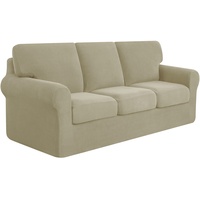subrtex Stretch Sofabezug Sofaüberwurf mit Armlehne, 3- Sitzer Sofahbezug Sofahusse mit separaten Sitzkissenzügen und Rückenlehnenbezügen (3-Sitzer,Sand)