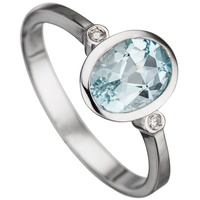 JOBO Diamantring Ring mit Aquamarin und 2 Diamanten, 585 Weißgold silberfarben