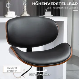 Homcom Barhocker, Höhenverstellbarer Küchenhocker, aus Kunstleder, Drehstuhl mit Fußstützen, Barstuhl für Küche, Esszimmer, Schwarz, Stahl, 53 x 52 x 92-112 cm