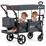 Sekey Bollerwagen Faltbar mit Dach Kinder Bollerwagen mit XXL-Rädern (24/20 cm), mit Zieh-/Schiebegriff, Schwarz - Schwarz