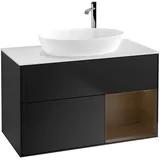 Villeroy & Boch Finion Waschtischunterschrank G901GNPD 100cm, Abdeckplatte white matt, Emotion, Regale Walnut Veneer, Black matt lacquer