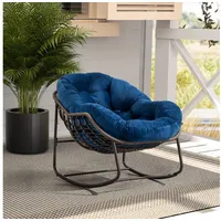 OKWISH Sofa 111x80x94,5 cm, handgefertigt, mit gepolstertem Sitzkissen, Wetterfester Schaukelstuhl aus Polyrattan in Marineblau 1 Teile, Robust und ergonomisch für Garten, Terrasse oder Wohnzimmer blau