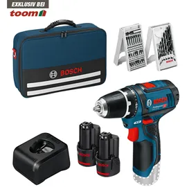 Bosch GSR 12V-15 Professional inkl. 2 x 2,0 Ah Akku + Ladegerät + Softbag + 39-tlg. Zubehör 0615990L6Z