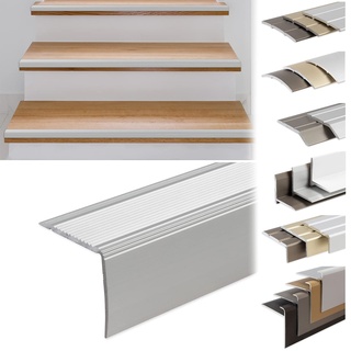 KARAT Treppenkantenprofil in L-Form aus Aluminium 1 Stück, 90x3x2 cm | Vorgebohrt | Silber für Parkett und Laminat | Inkl. Montagematerial | Stufenkantenprofil in 3 Längen & 4 Farben Integral
