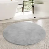 Homie Living Badteppich, Badematte kuscheliger Flauschiger weicher Flor l rutschfest und Waschbar Porto Azzurro (90 cm rund, licht grau)