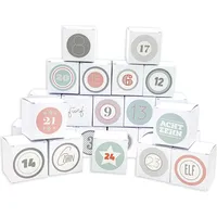 Frau WUNDERVoll® DIY Adventskalender Vorfreude zum Befüllen, 24 Faltschachteln weiß 7(L)x7(B)x7(H)cm (gefaltet), XL Ziffern pastell/Weihnachten, Aufkleber, Würfe...