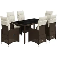 vidaXL 7-tlg Garten-Bistro-Set mit Kissen Braun Poly Rattan Modell 6