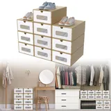 XINZI 10er Boxen-Set mit Transparentes Sichtfenster,Schuhboxen Stapelbar,Aufbewahrungsbox Schubladen aus Kraftpapie,Schuhkarton Ordnungsboxen für Zubehör & Accessoires, Braun