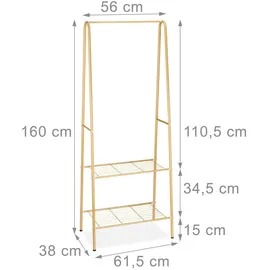 Relaxdays Garderobenständer Sandra 160 x 61,5 x 38 cm Honigbraun