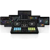 Reloop Buddy Kompakter 2-Kanal DJ Controller für Algoriddim DJay auf iOS, iPadOS, Android, Mac und PC mit RGB Performance Pads, FX Paddel und Neural Mix Steuerung, schwarz