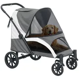 PawHut Hundewagen Hundebuggy klappbar für große Hunde & Katzen bis 30 kg Katzenbuggy mit Kissen Netzfenstern Türen Aufbewahrungstasche Katzenwagen mit