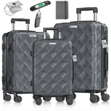 Kesser KESSER® Reisekoffer Set 3-teilig Kofferset ABS Hartschalenkoffer mit Zahlenschloss, Kofferwaage & Reisebrieftasche 360° Rollen Handgepäck & große Koffer für Business & Reise Trolley