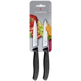 Victorinox Swiss Classic Gemüsemesser-Set, 1 x Normaler Schliff, 1 x Wellenschliff, 10 cm Klinge, Swiss Made, Robuster Kunststoffgriff, schwarz