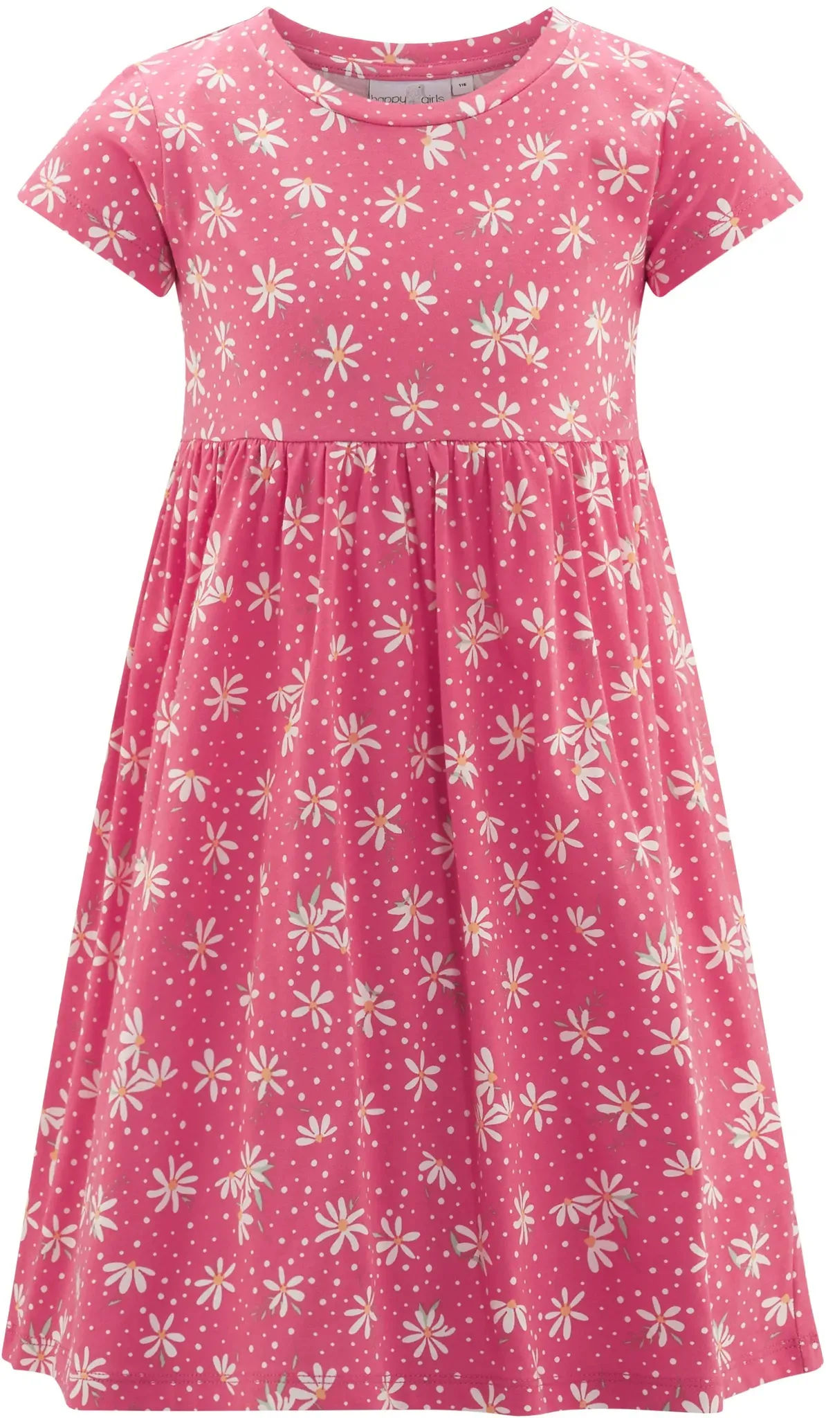 Jerseykleid HAPPY GIRLS, Mädchen, Gr. 146, N-Gr, pink, Jersey, Obermaterial: 100% Baumwolle, bedruckt, geblümt, Basic knieumspielend, Rundhals, Kleider Jerseykleid