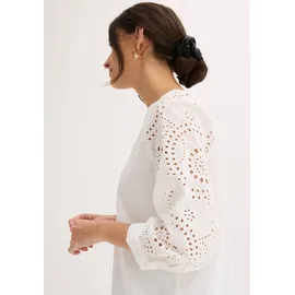 bonprix Tunika aus luftigem Musselin, weiß, Gr.44, Schöne Musselin-Tunika mit modischer Lochstickerei, aus 100% Baumwolle,Musselin