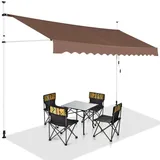 COSTWAY Klemmmarkise 400 cm breit, Balkonmarkise ohne Bohren, UV-beständig, höhenverstellbar, wasserabweisend, Markise mit Handkurbel, Sonnenmarkise, Sonnenschutz für Balkon, Braun