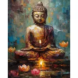 TISHIRON Buddha Malen nach Zahlen Erwachsene, Lotus Malen nach Zahlen, Malen nach Zahlen de Pinsel und Acrylfarbe, 16X20Inch Keine Flammen Malen nach Zahlen Erwachsene Familie Freundes