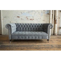 JVmoebel Chesterfield-Sofa, Chesterfield Big Textil Design Wohnzimmer Couch grau