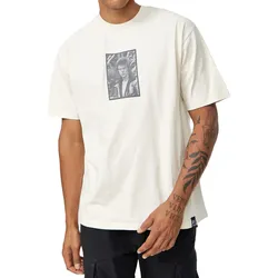RE:COVERED X Bowie Herren T-Shirt mit ""David Bowie King of Rock""-Print Baumwoll-Shirt Rundhals-Shirt MMPER769 Beige - S