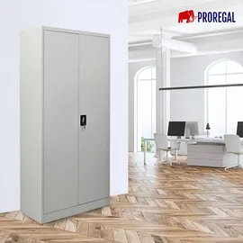 Proregal Flügeltürenschrank ELEPHANT Metall Aktenschrank abschließbar 180x80x40cm Stahl 4 Ebenen Stahlschrank Lichtgrau Werkstattschrank