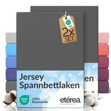 etérea Jersey 2er Set Spannbettlaken 180x200cm - 200x200cm Anthrazit bis 25 cm Höhe - 100% Baumwolle Spannbetttuch Oekotex - Doppelpack Bettlaken 180x200 cm - 200x200 cm - Dunkelgrau